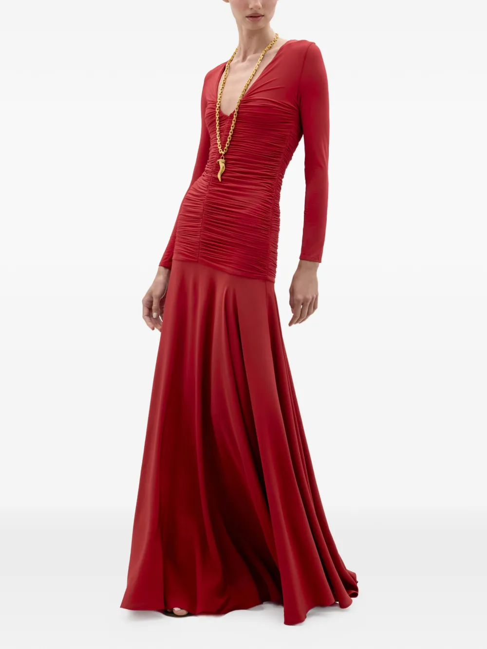 Silvia Tcherassi Lina long-sleeve V-neck maxi dress - Rood