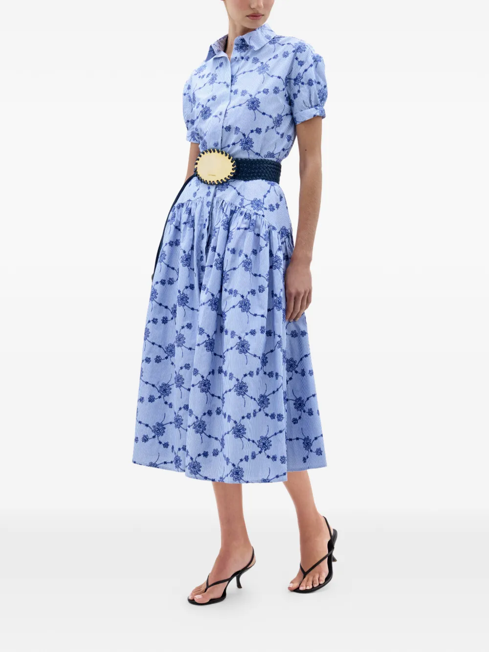 Silvia Tcherassi Narel embroidered striped midi skirt - Blauw