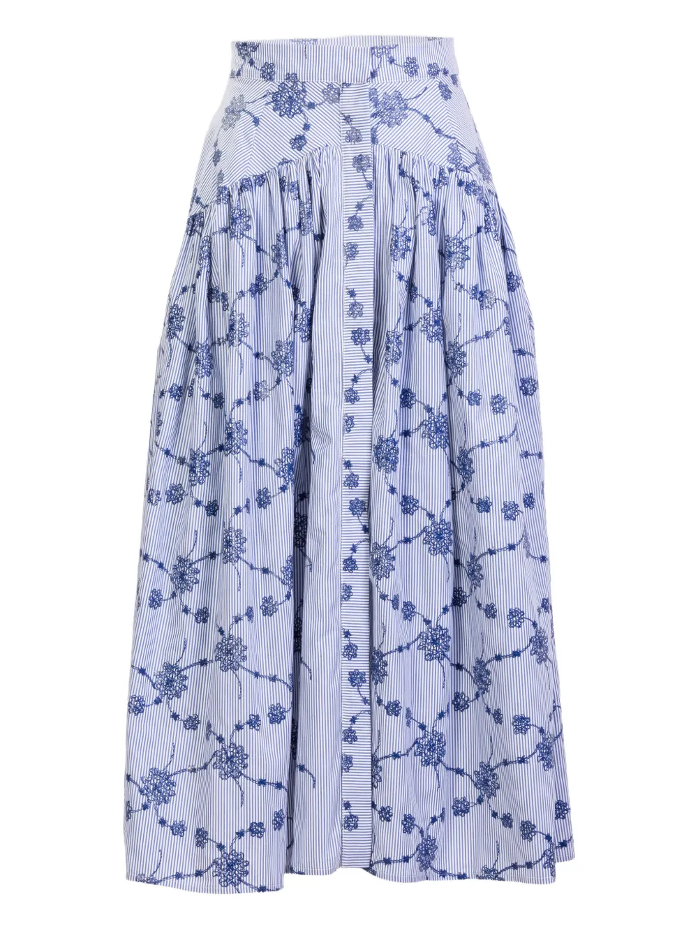 Silvia Tcherassi Narel embroidered striped midi skirt - Blu
