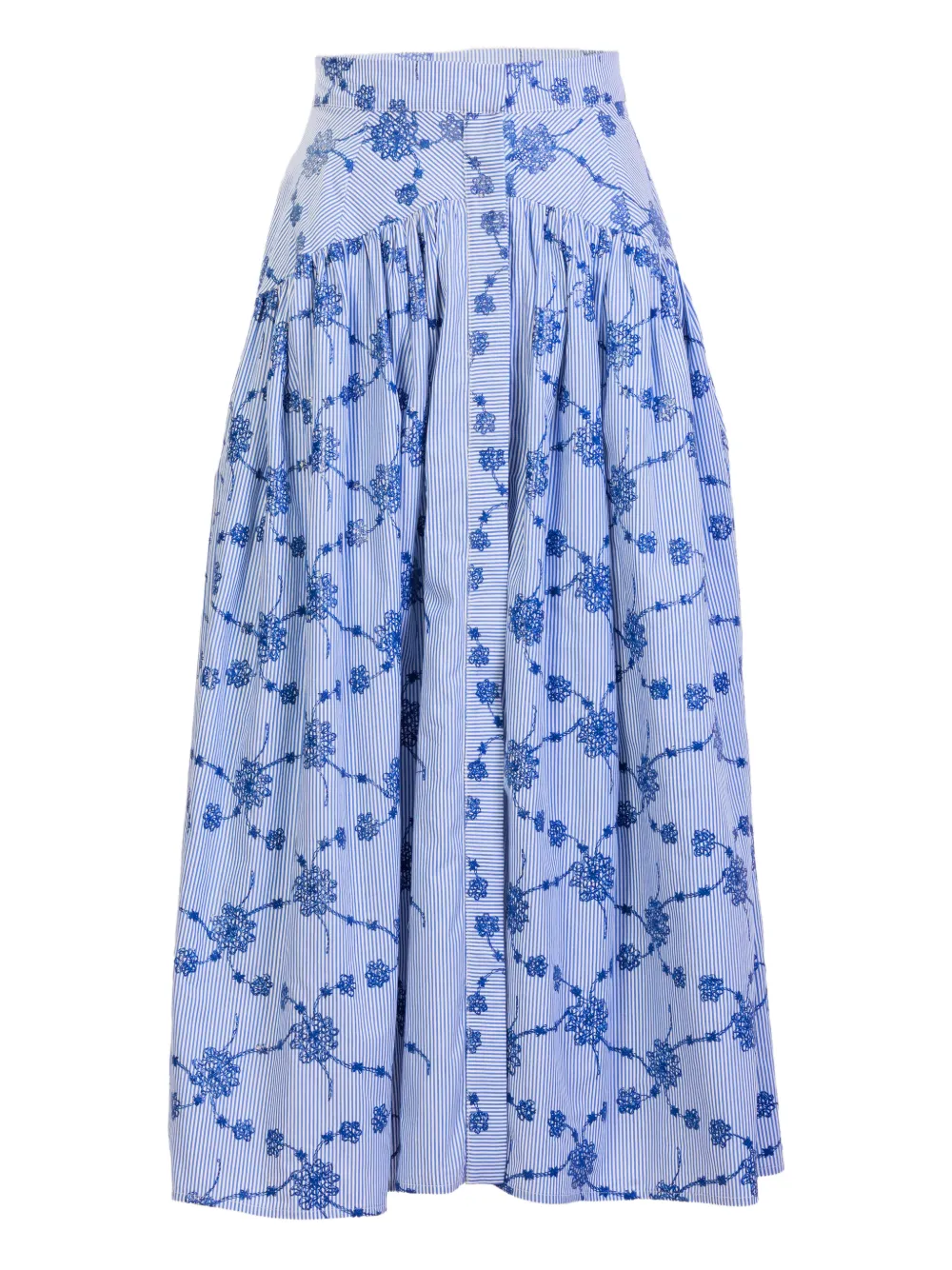Silvia Tcherassi Narel embroidered striped midi skirt - Blu
