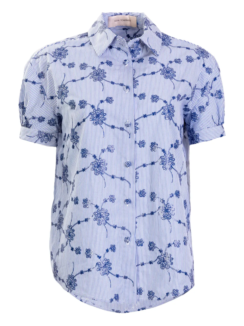 Silvia Tcherassi Ileana Embroidered-floral Blouse In Blue