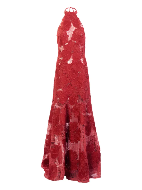 red lace flowy dress A Matter Of Time Red Floral Guipure Lace Tiered Maxi Dress main image 0