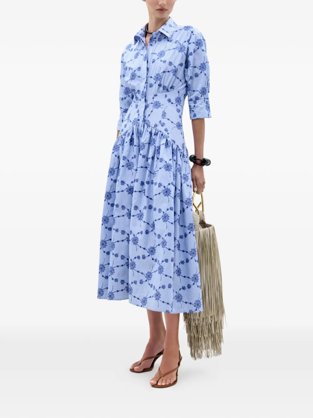 Silvia Tcherassi Indy embroidered-flowers midi dress - Blauw
