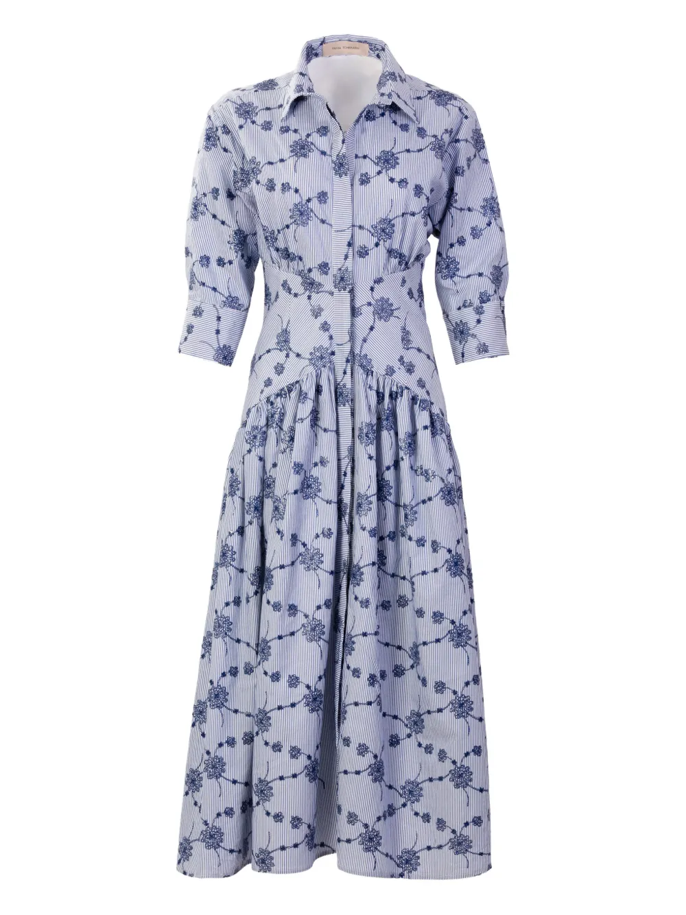 Silvia Tcherassi Indy embroidered-flowers midi dress - Blu
