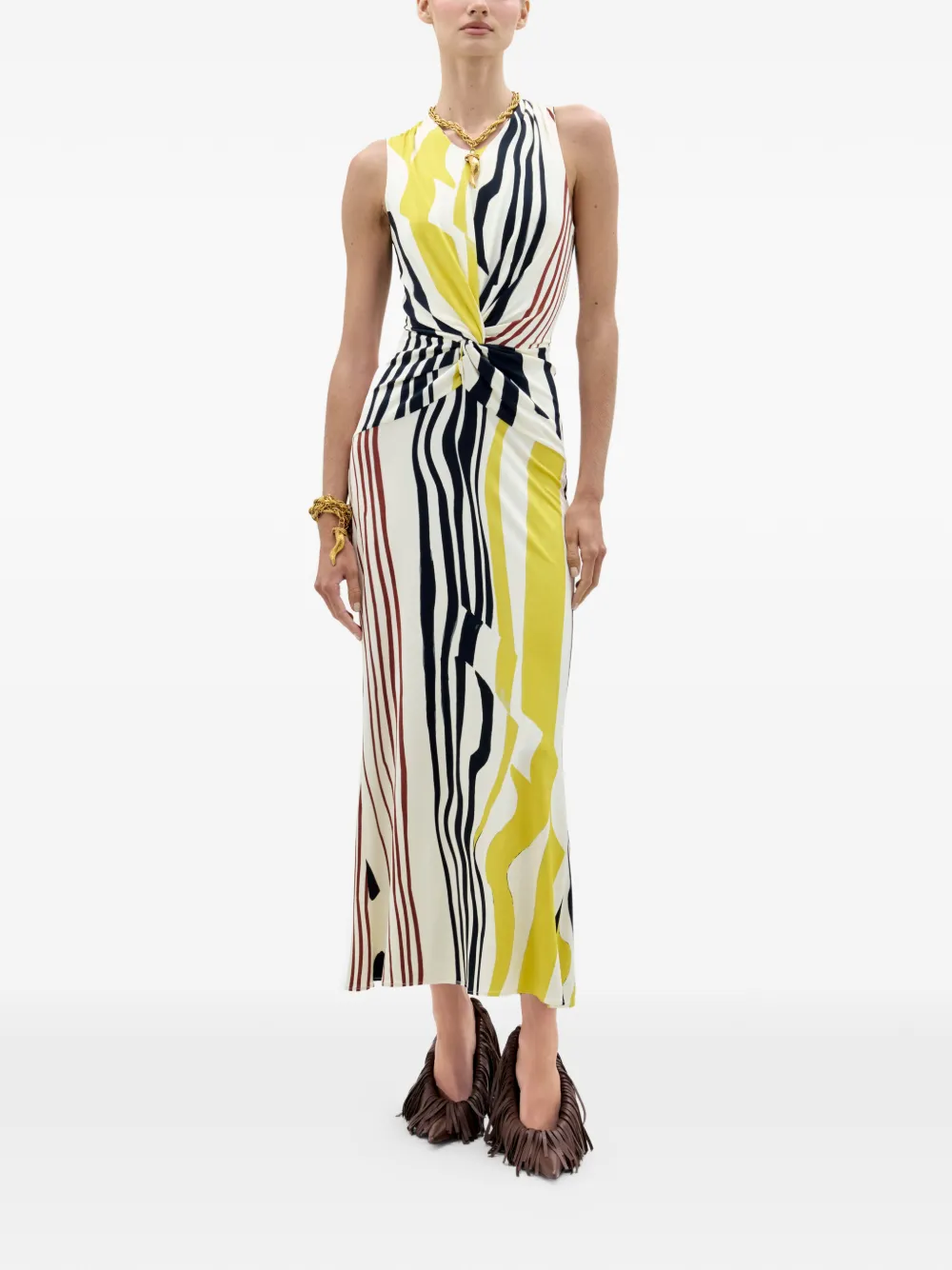 Silvia Tcherassi Luna striped-detail knotted midi dress - Wit