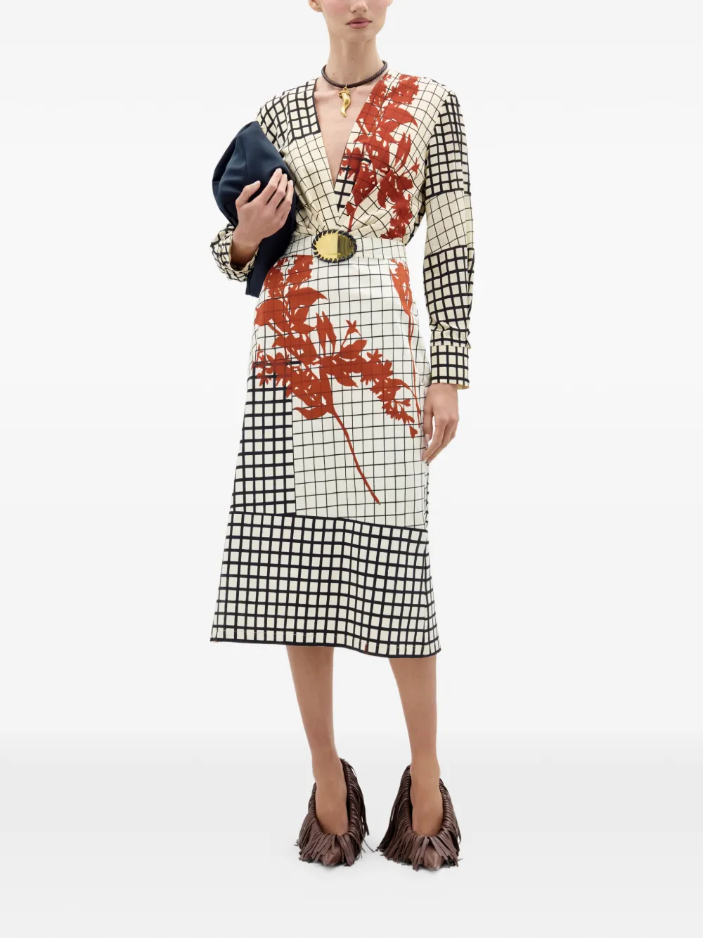 Silvia Tcherassi Kadira geometric-print belted midi dress - Beige