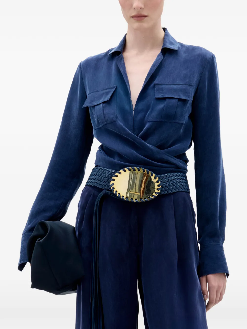 Silvia Tcherassi Caserta flap-pocket tie shirt - Blauw