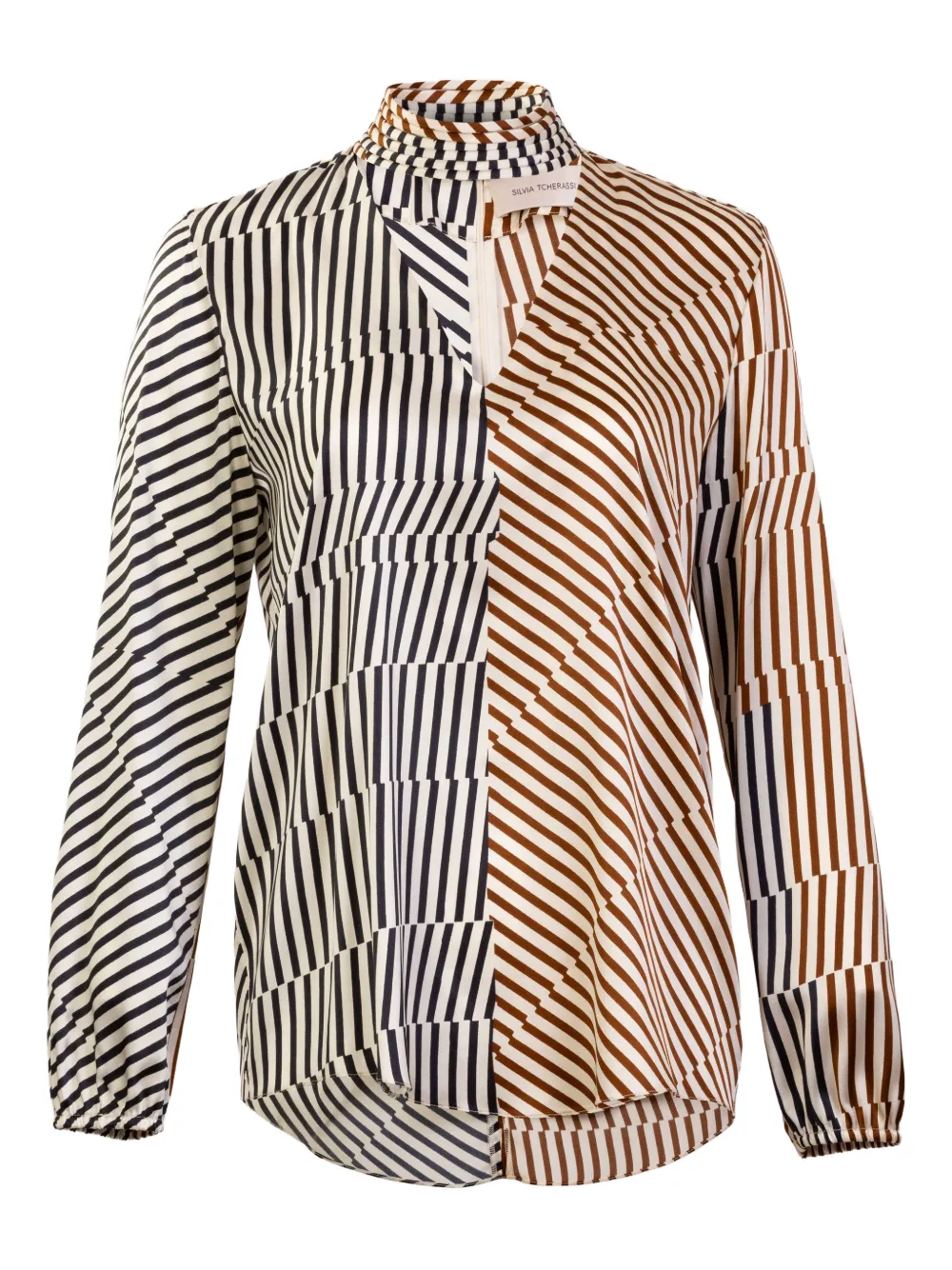 Silvia Tcherassi Jasper Striped V-neck Blouse In Brown