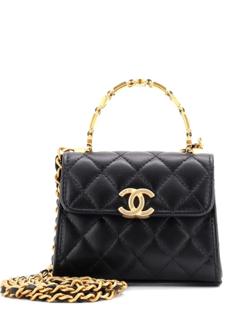 CHANEL Pre-Owned Coco Enamel Top Handle Flap Bag Quilted Lambskin Small satchel - Nero
