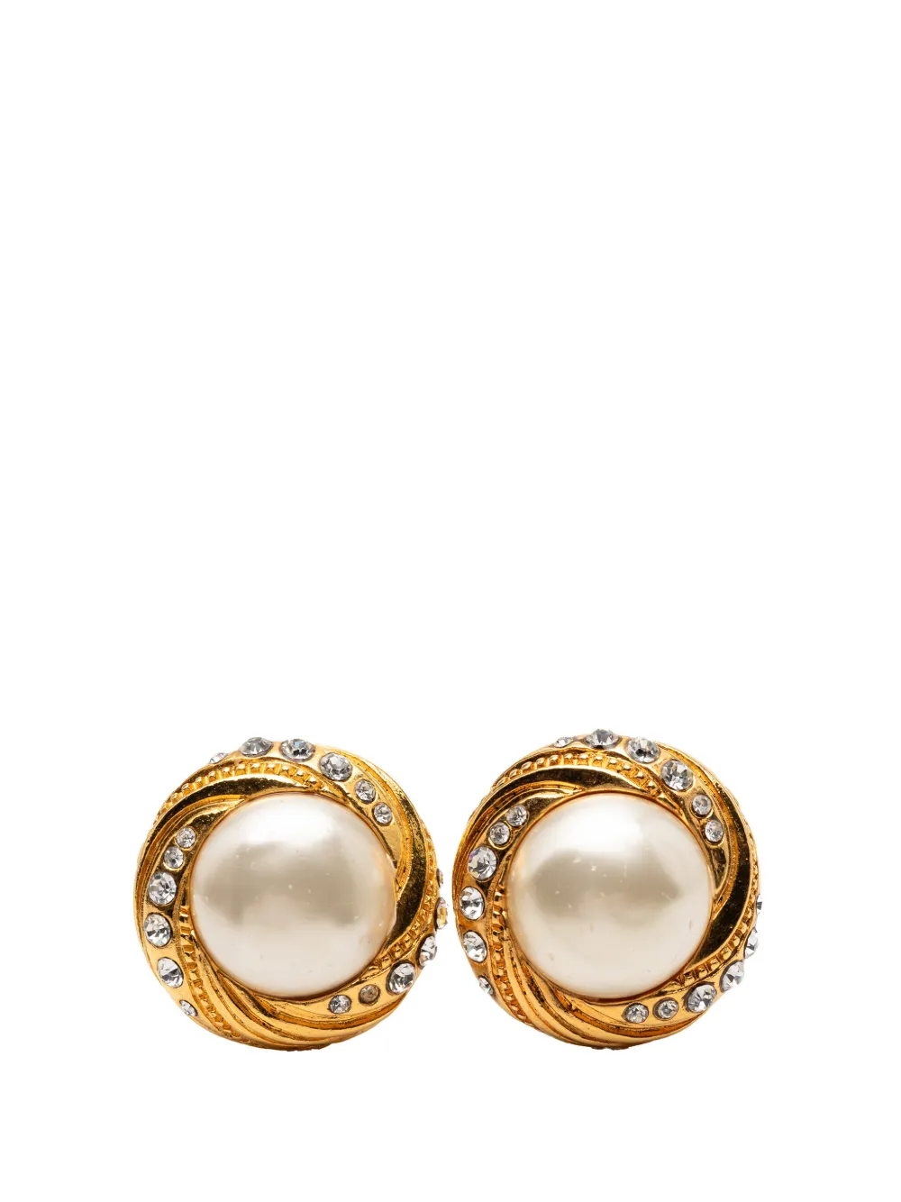 CHANEL Pre-Owned Orecchini a clip placcati oro con perle sintetiche e cristalli 1970-1980