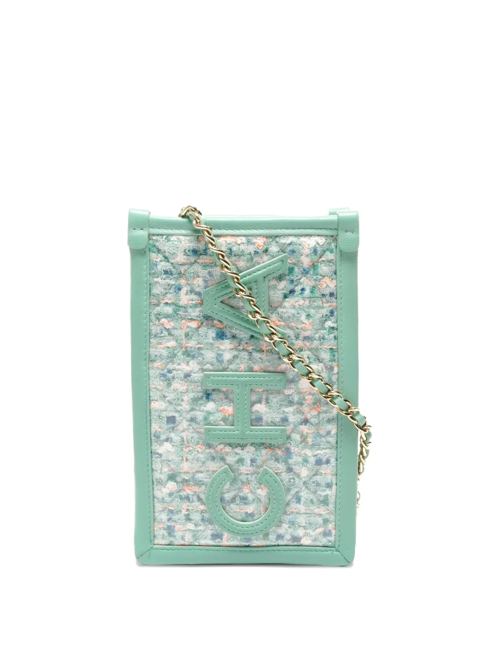 CHANEL Pre-Owned 2019 tweed chain cross-body bag - Verde