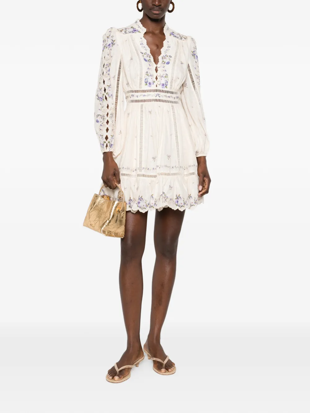 ZIMMERMANN Patience floral-print lace mini dress - Beige