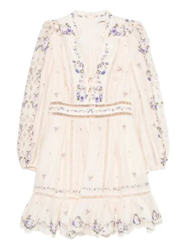 zimmermann floral lace dress Zimmermann Acacia Lace Trim Mini Dress | Floral | Size 2