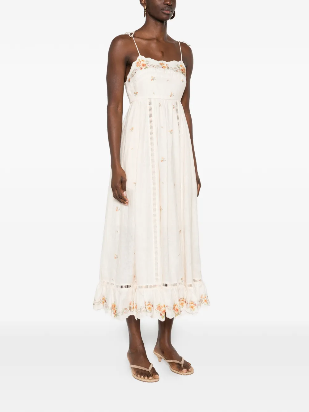 zimmermann prima embroidered midi dress ZIMMERMANN Patience Cami Floral Embroidered Midi Dress | Neutrals