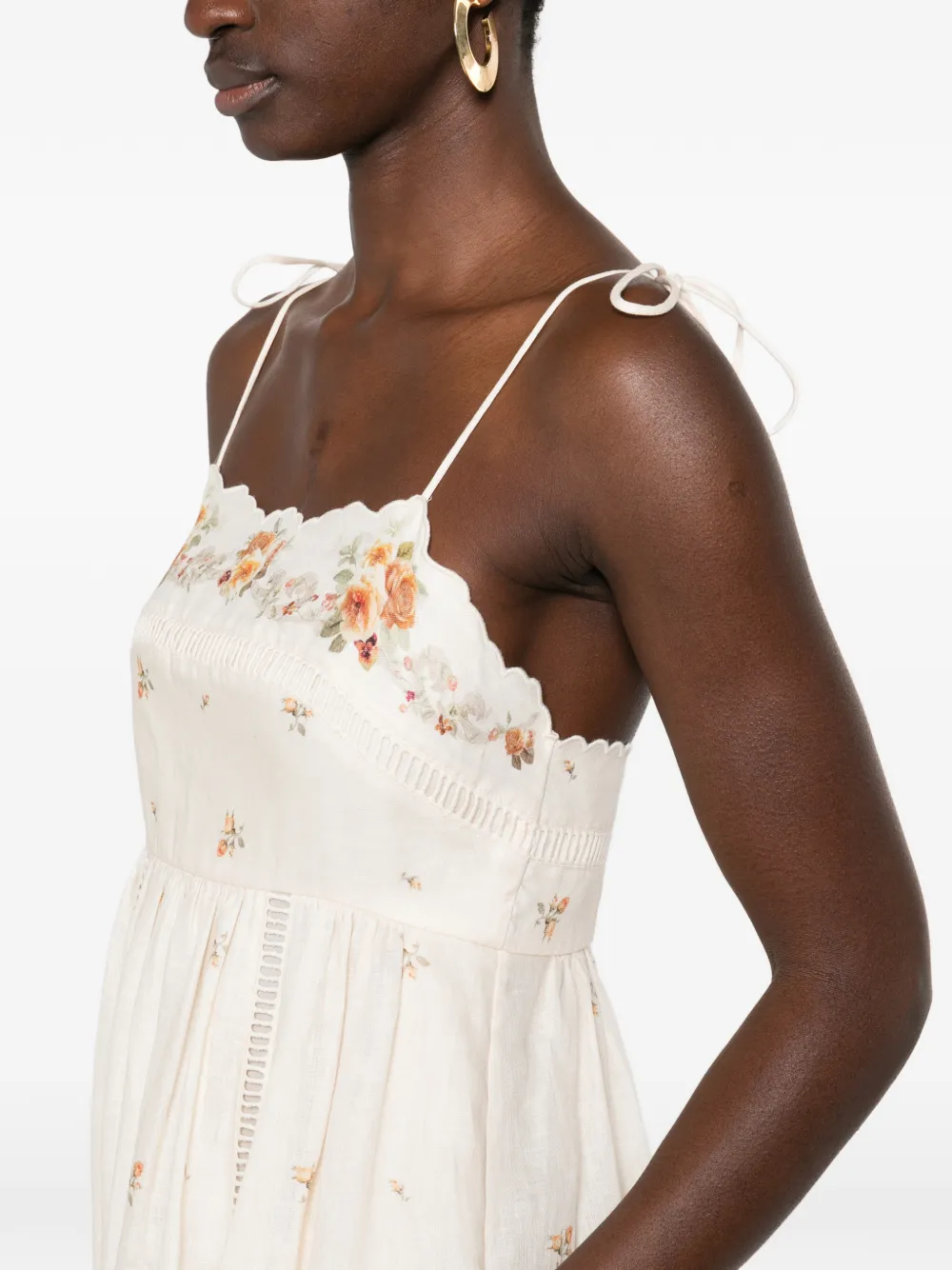 ZIMMERMANN Patience cami midi-jurk met geborduurde bloemen Beige