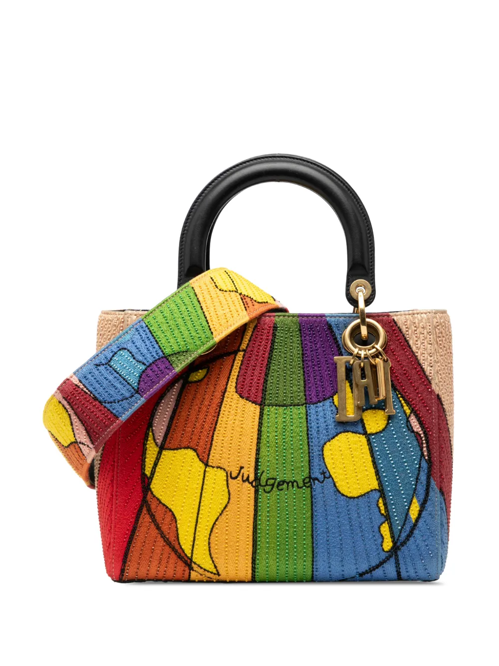 Christian Dior Pre-Owned 2017 Medium Canvas Beaded and Embroidered Tarot Judgment Lady Dior satchel - Marrone