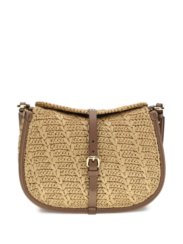 Etro Medium Pony Bag in Crocheted Raffia in Neutrals