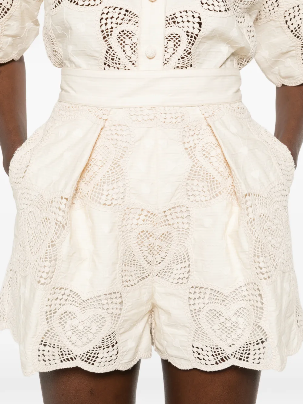 ZIMMERMANN Wanderlust gesmockte shorts Beige