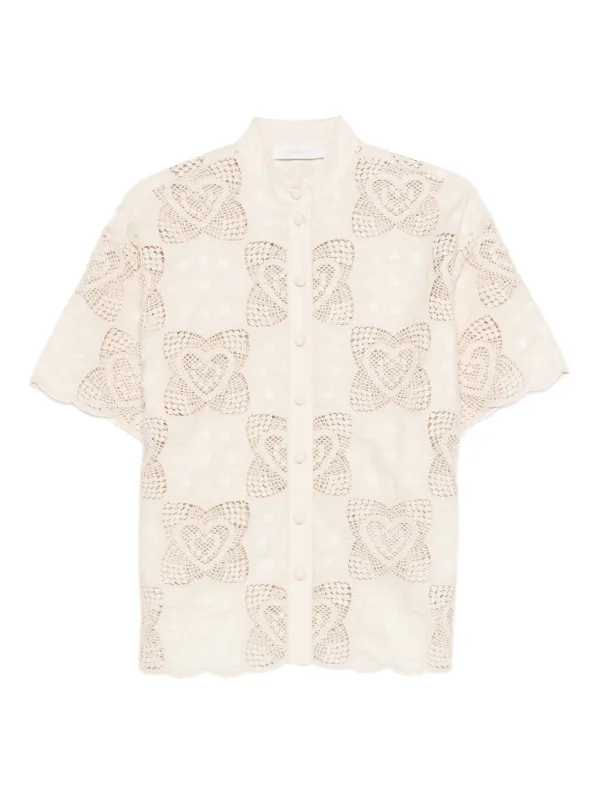 Zimmermann Wanderlust Scalloped Shirt in Neutrals