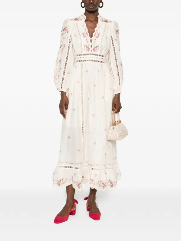 zimmermann white maxi dress Zimmermann Pattie Belted Tiered Crochet-trimmed Embroidered Ramie Maxi Dress In White