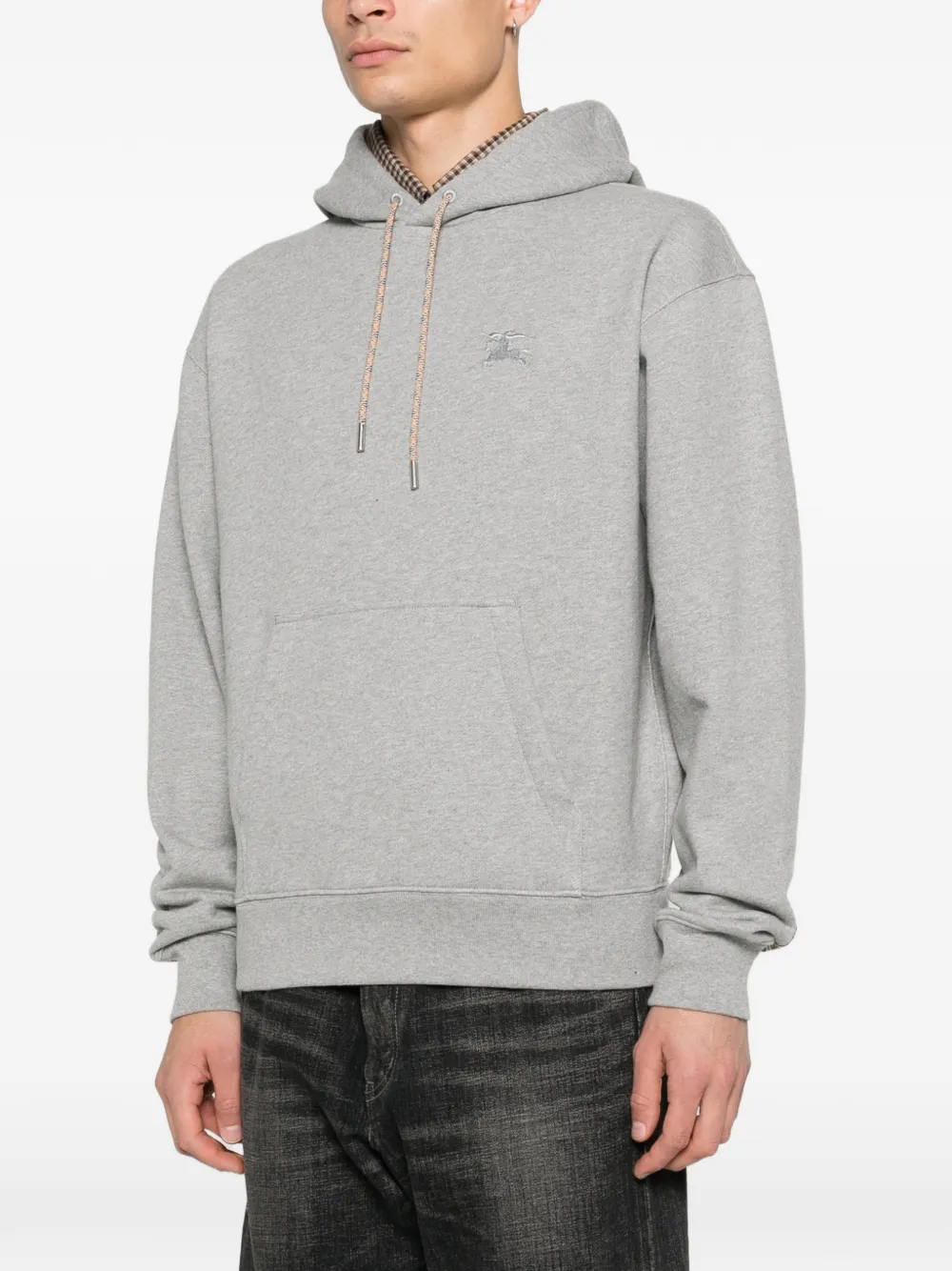  Burberry Embroidered Drawstring Hoodie - Grey 