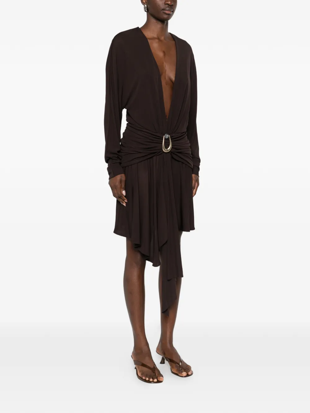 Stone-Detail Draped Mini Dress