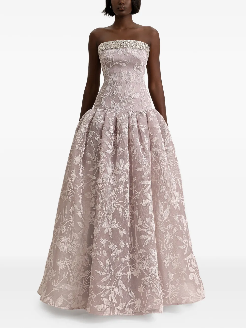 Gemy Maalouf embellished dropped-down waistline maxi dress - Beige