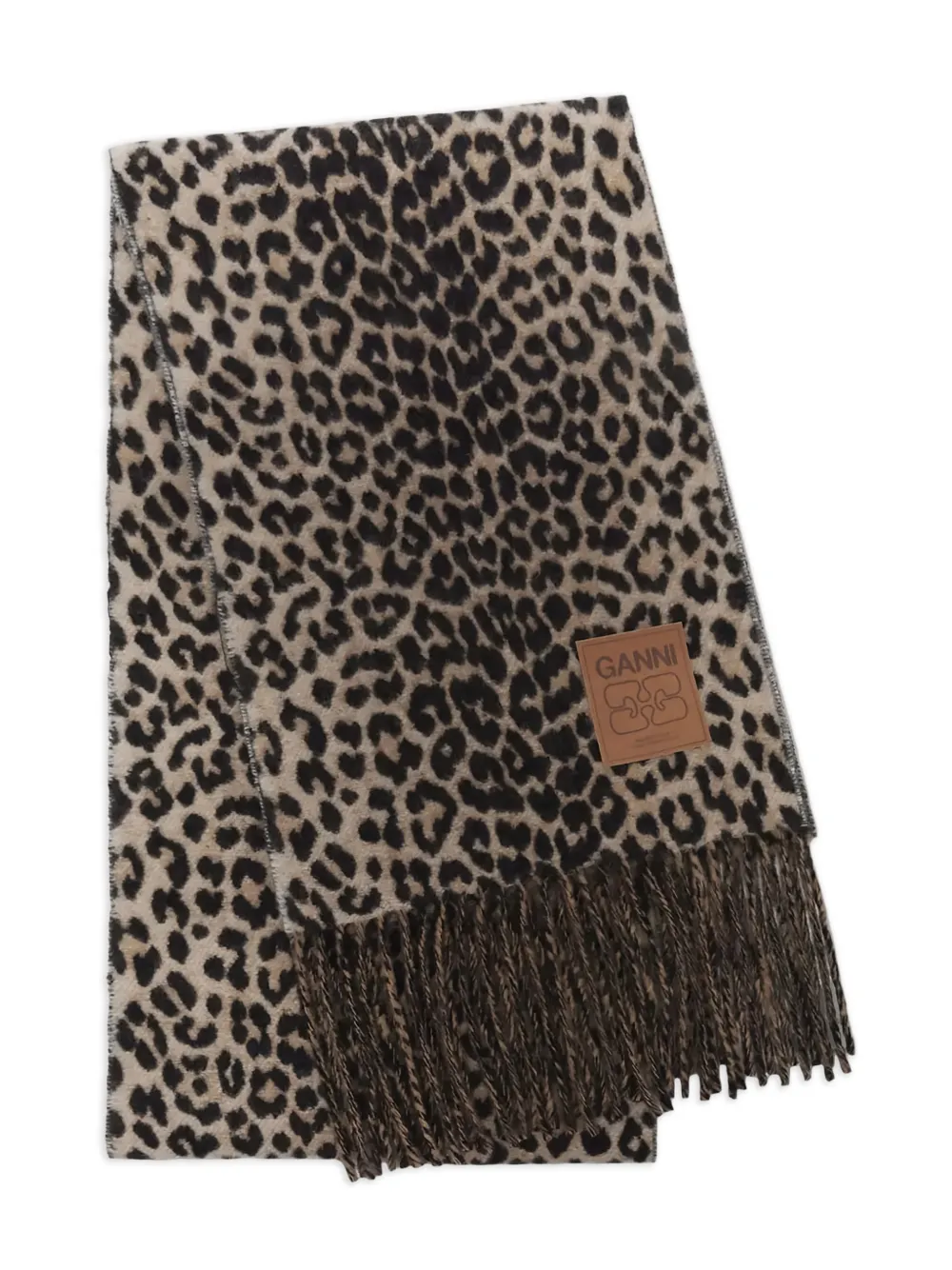 GANNI leopard fringed scarf - Nude