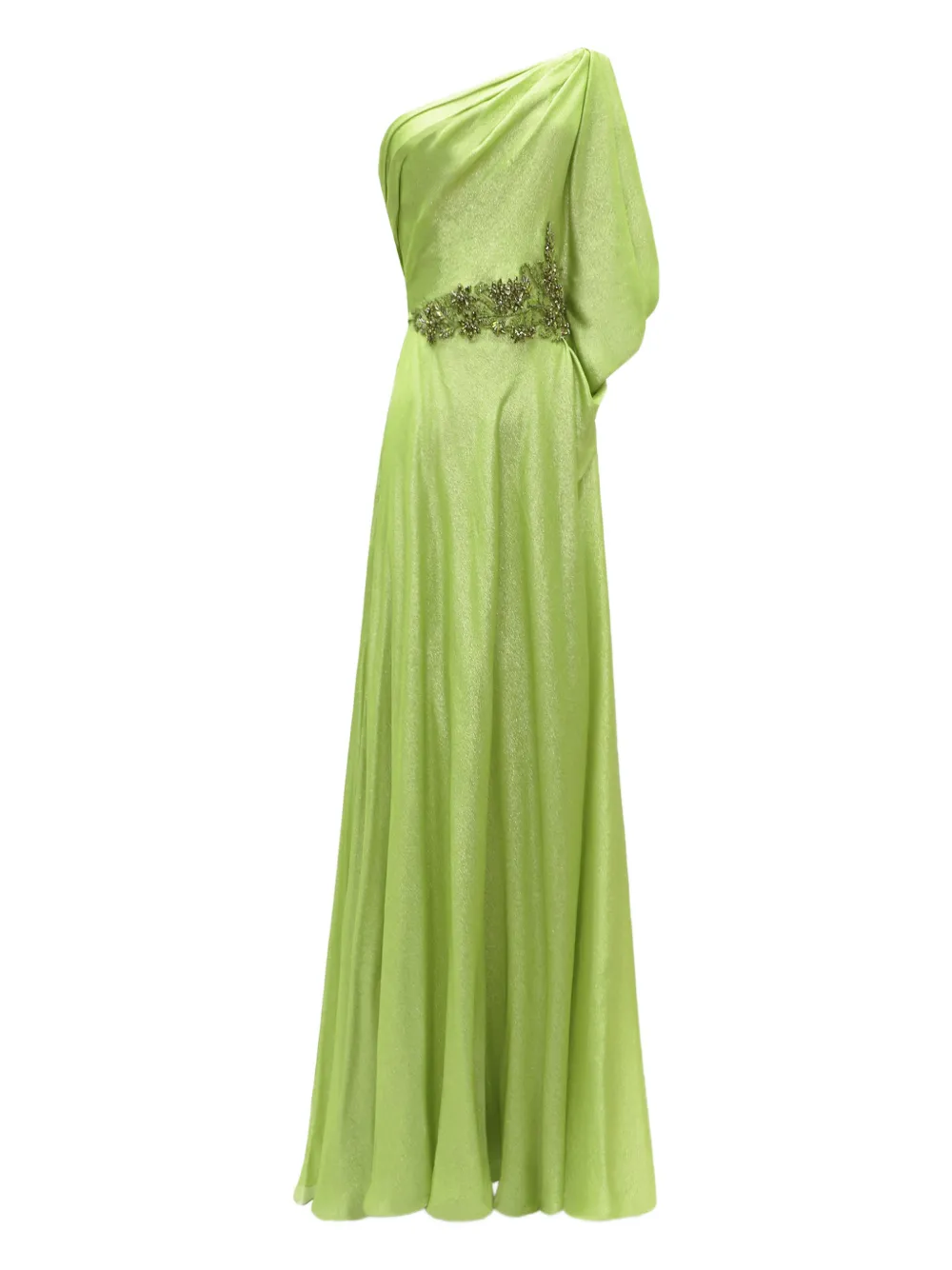 Gemy Maalouf one-shoulder beaded-waistline gown dress - Green