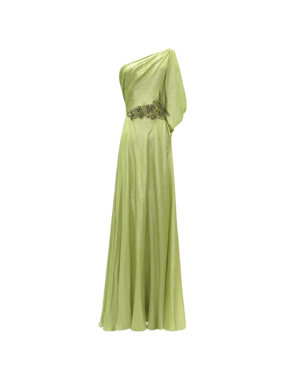 Gemy Maalouf one-shoulder beaded-waistline gown dress - Verde