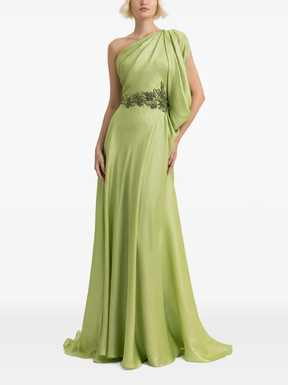 Gemy Maalouf Asymmetrische avondjurk met kralen taille Groen