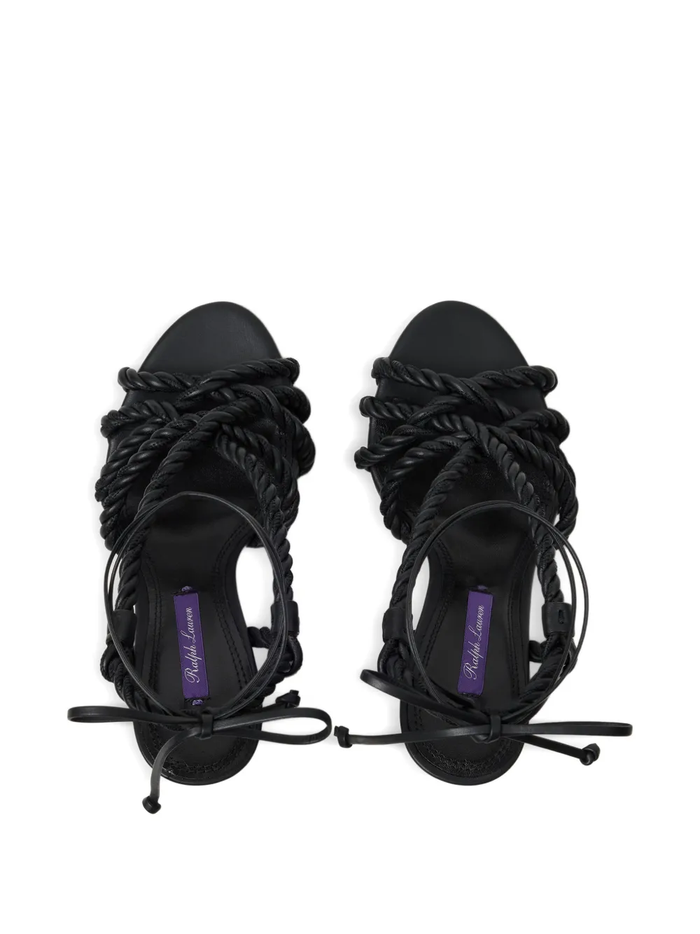 Ralph Lauren Collection Gekooide lamsleren sandalen met touw Zwart