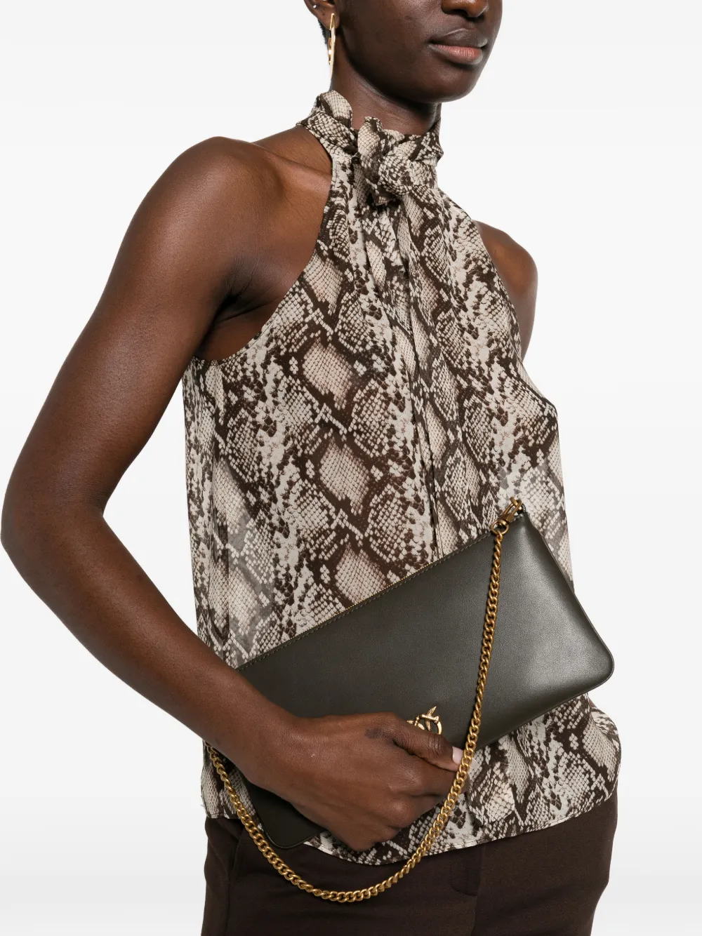 PINKO Horizontal Flat chain clutch bag - Groen