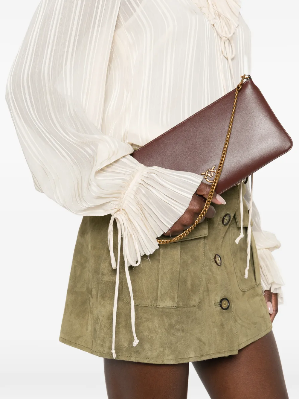 PINKO chain logo clutch bag - Bruin