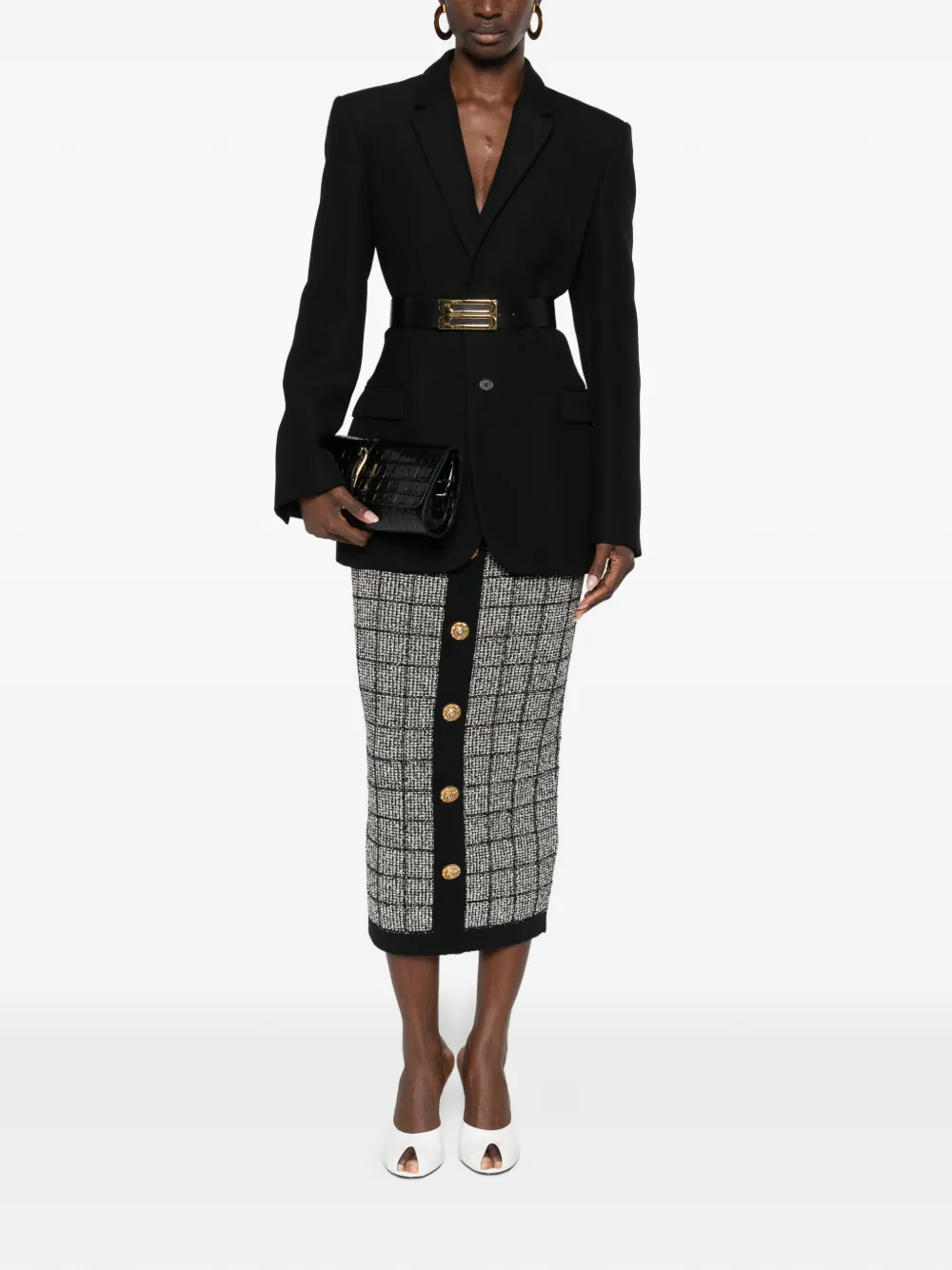 Balmain button check midi skirt - Zwart