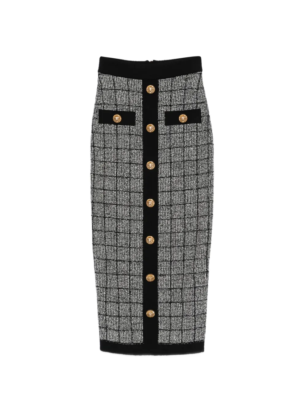 Balmain button check midi skirt - Nero