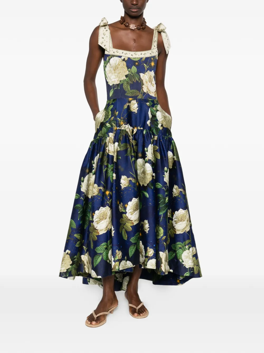 Alice + olivia Rosalee floral tie-strap midi dress - Blauw