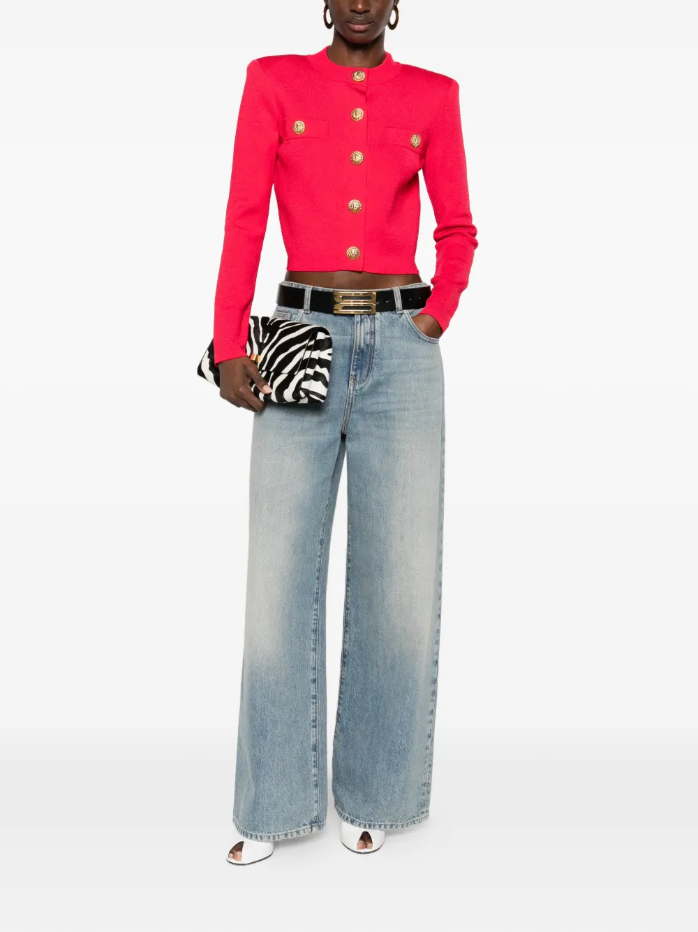  Balmain Button Boxy Cardigan - Pink 