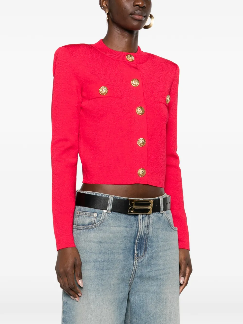  Balmain Button Boxy Cardigan - Pink 