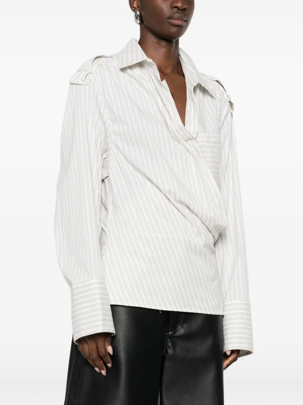 Iro Lace Striped Pocket Shirt - Neutrals 