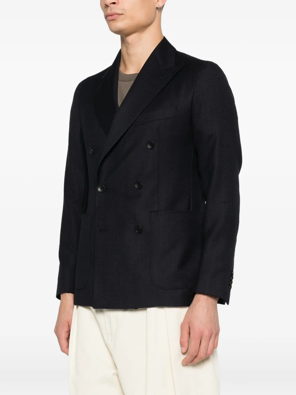 Double-Breasted Herringbone Blazer