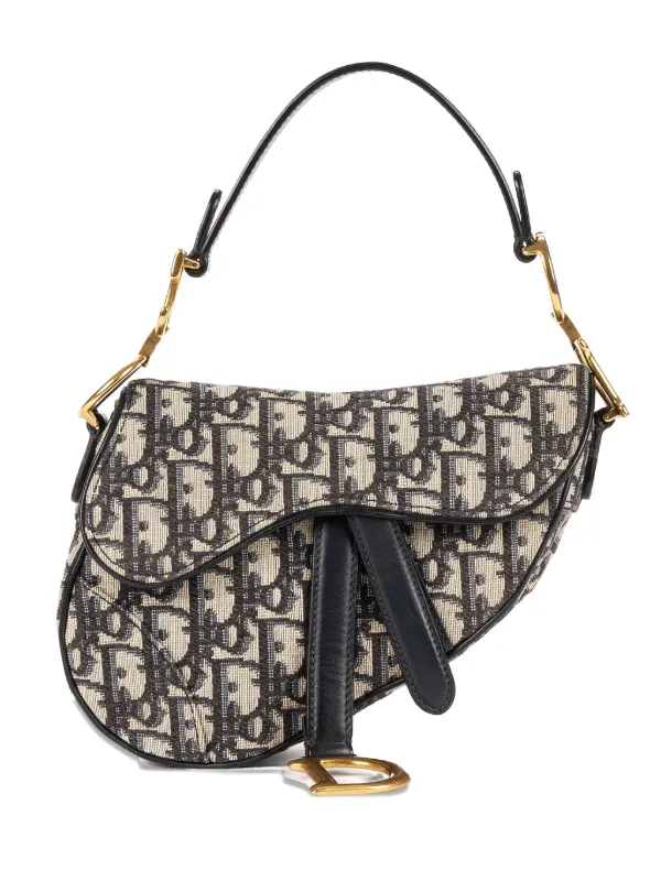 Dior Pre-owned Saddle Monogram Shoulder Bag in Blue