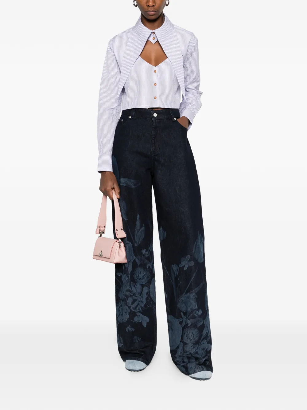 Vivienne Westwood seersucking stripe button crop shirt - Weiß