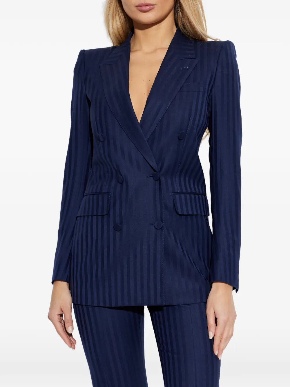  Tom Ford Striped Double-breasted Jacket - Blue 