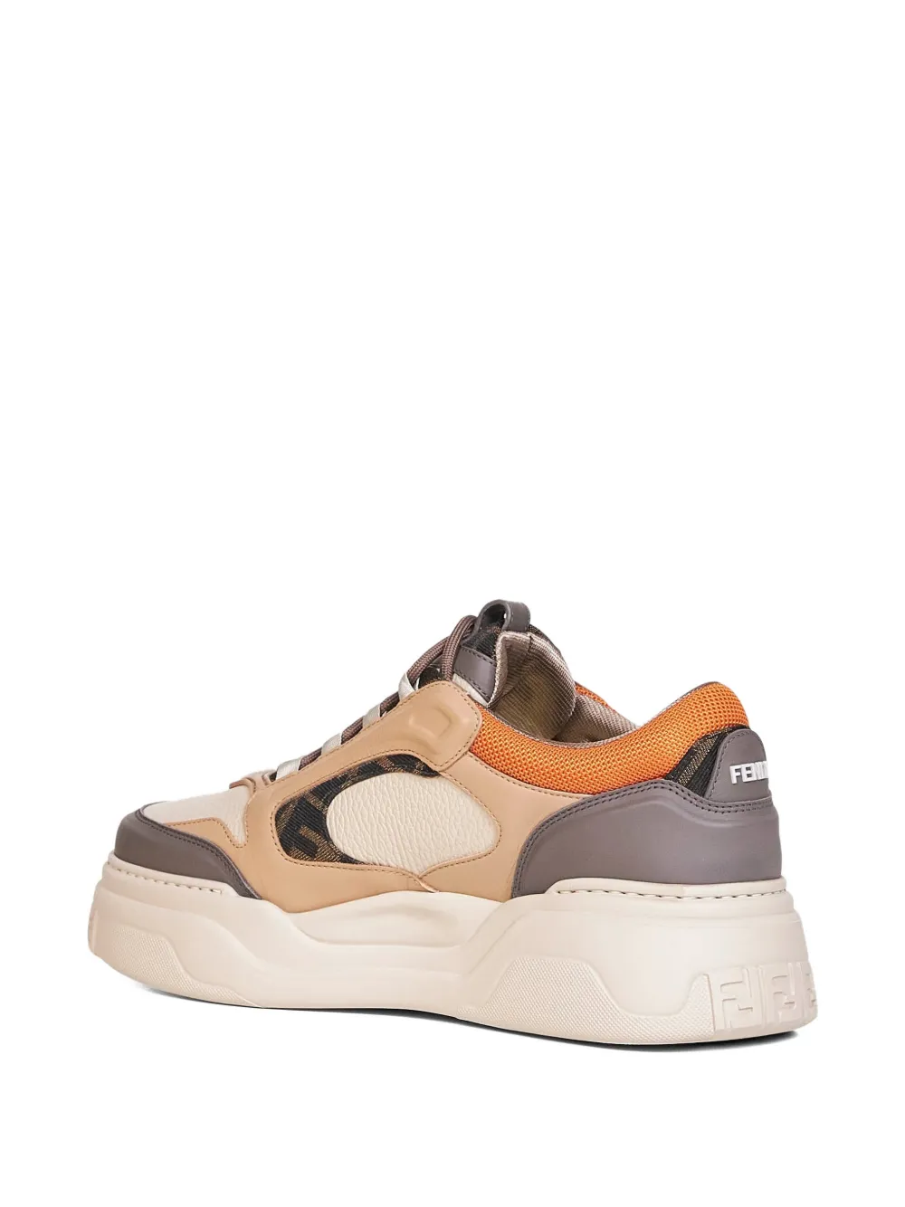 FENDI Force embossed padded leather sneakers Beige