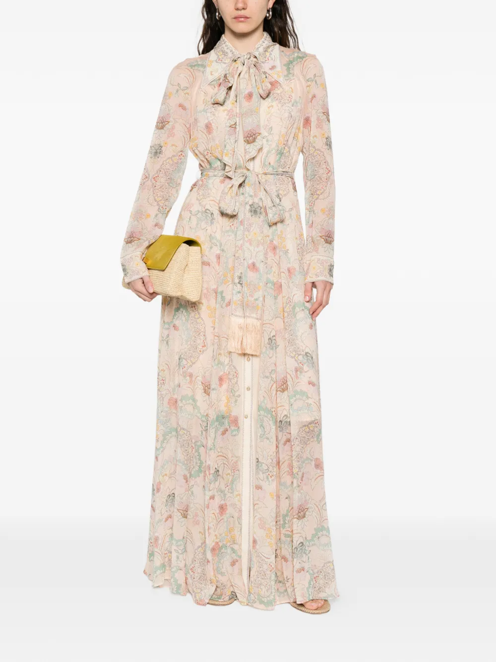 ZIMMERMANN floral-print tie-neck maxi dress - Beige