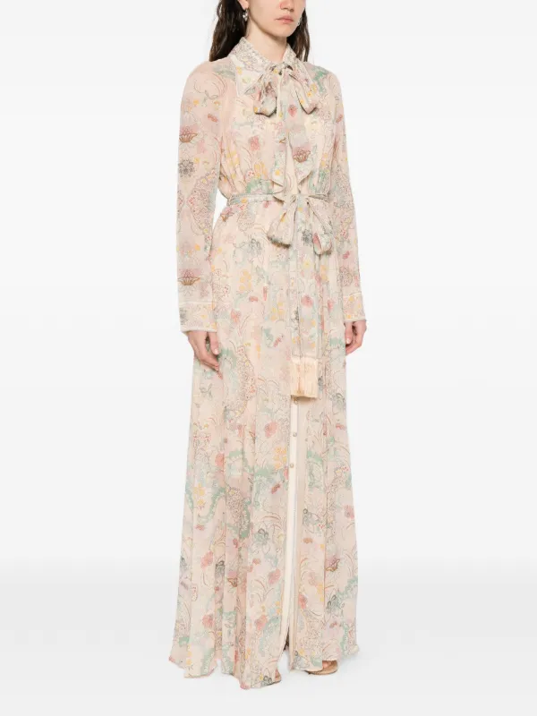 ZIMMERMANN floral-print tie-neck Maxi Dress | Neutrals | FARFETCH