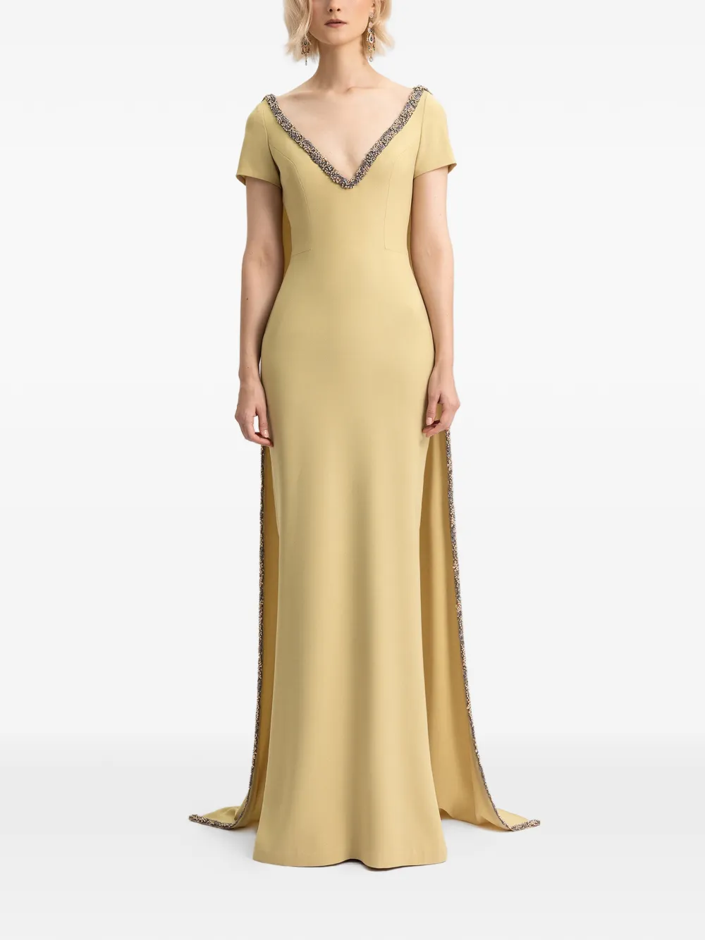 Gemy Maalouf beaded V-neck cape dress - Geel