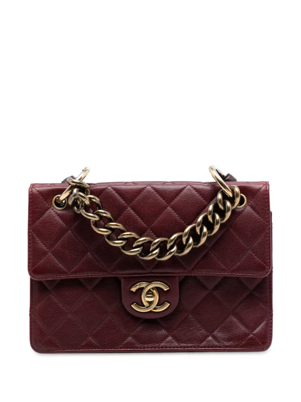 CHANEL Pre-Owned 2013-2014 Paris Edinburgh Quilted Caviar Retro Class Flap satchel - Red
