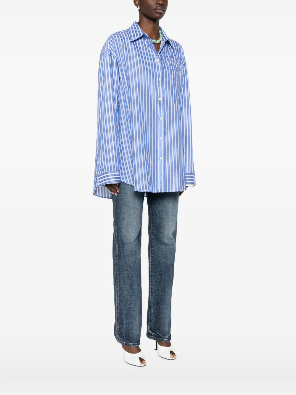  Nº21 Camisa Con Bolsillo A Rayas - Azul 
